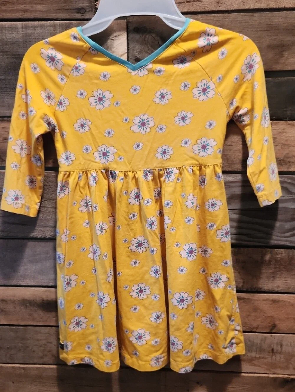 Matilda Jane Yellow Floral Long Sleeve Knit Dress with Aqua Trim
